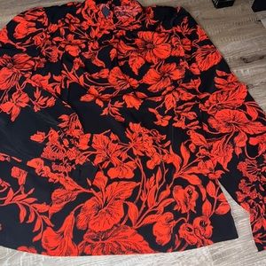 Red floral long sleeve blouse